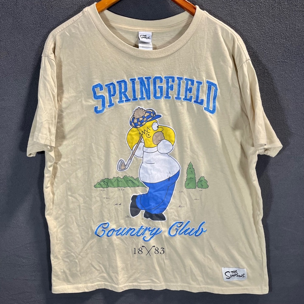 The Simpsons Homer Springfield Country Club Golf Graphic T-Shirt Cream XXL - Picture 1 of 5